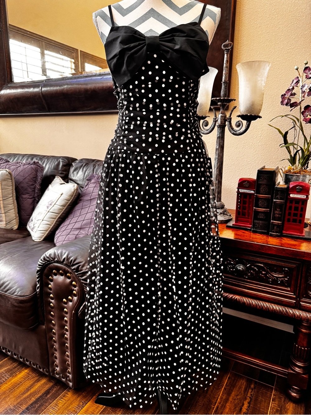 ✅NEW “Moon River” Black Polka Dot A-Line Dress with Bow Detail